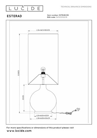 Lucide ESTERAD - Vloerlamp - Ø 34 cm - 1xE27 - Zwart Lucide ESTERAD - Vloerlamp - Ø 34 cm - 1xE27 - Zwart