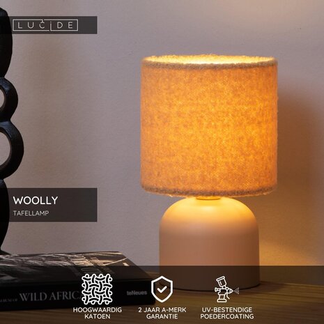 Lucide WOOLLY - Tafellamp - Ø 16 cm - 1xE14 - Okergeel Lucide WOOLLY - Tafellamp - Ø 16 cm - 1xE14 - Okergeel