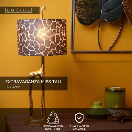 Lucide EXTRAVAGANZA MISS TALL - Tafellamp - Ø 25 cm - 1xE27 - Mat Goud / Messing