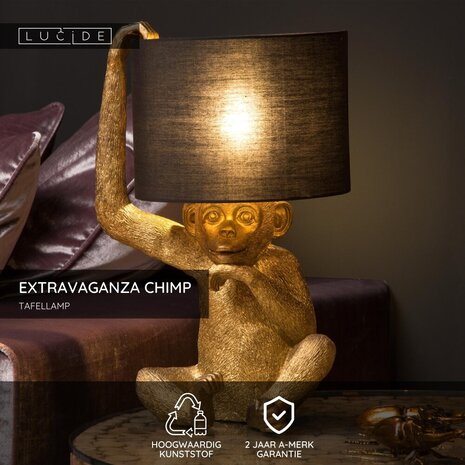 Lucide EXTRAVAGANZA CHIMP - Tafellamp - Ø 30 cm - 1xE14 - Zwart