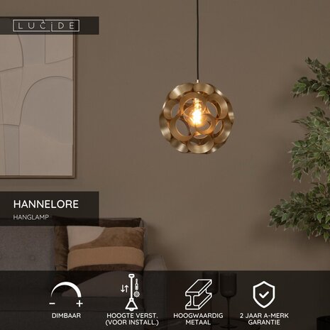 Lucide HANNELORE - Hanglamp - Ø 30 cm - 1xE27 - Mat Goud / Messing