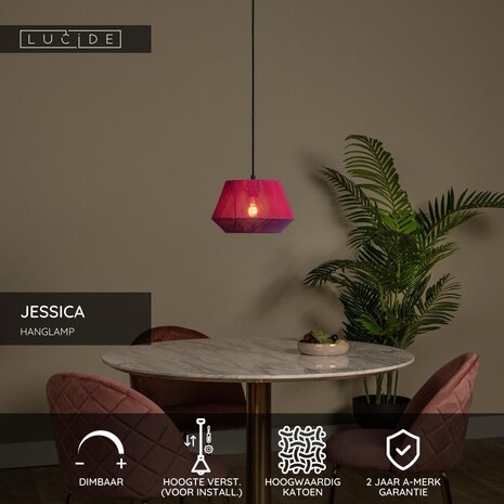 Lucide JESSICA - Hanglamp - Ø 30 cm - 1xE27 - Roze Lucide JESSICA - Hanglamp - Ø 30 cm - 1xE27 - Roze