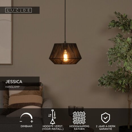 Lucide JESSICA - Hanglamp - Ø 30 cm - 1xE27 - Zwart Lucide JESSICA - Hanglamp - Ø 30 cm - 1xE27 - Zwart