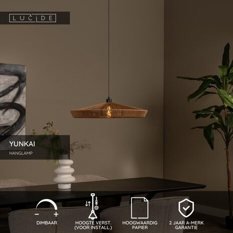 Lucide YUNKAI - Hanglamp - Ø 70 cm - 1xE27 - Naturel