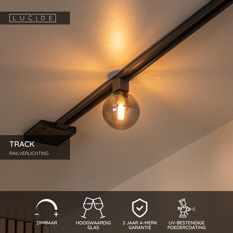 Lucide TRACK TYCHO- Railspot - 1-fase Railsysteem / Railverlichting - 1xG9 - Smoke (Uitbreiding)