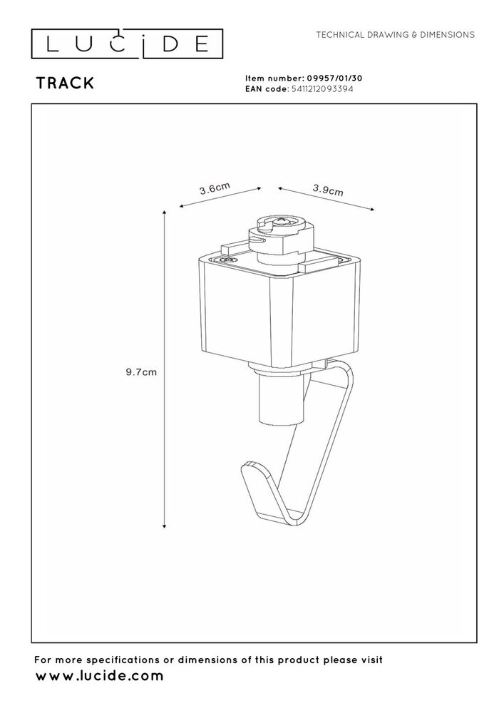 Lucide TRACK Hanglampadapter - 1-fase Railsysteem / Railverlichting - Zwart (Uitbreiding)