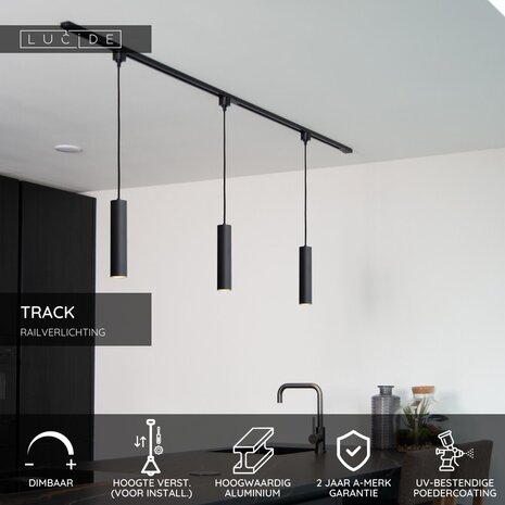 Lucide TRACK FLORIS Hanglamp - 1-fase Railsysteem / Railverlichting - 1xGU10 - Zwart (Uitbreiding) Lucide TRACK FLORIS Hanglamp - 1-fase Railsysteem / Railverlichting - 1xGU10 - Zwart (Uitbreiding)