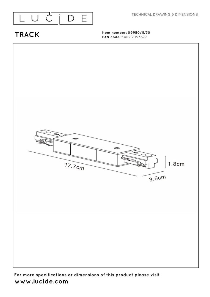 Lucide TRACK Startvoeding - 1-fase railsysteem / Railverlichting - Dubbel - Zwart (Uitbreiding) Lucide TRACK Startvoeding - 1-fase railsysteem / Railverlichting - Dubbel - Zwart (Uitbreiding)