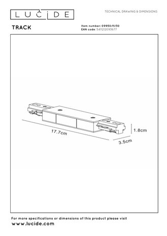 Lucide TRACK Startvoeding - 1-fase railsysteem / Railverlichting - Dubbel - Zwart (Uitbreiding) Lucide TRACK Startvoeding - 1-fase railsysteem / Railverlichting - Dubbel - Zwart (Uitbreiding)