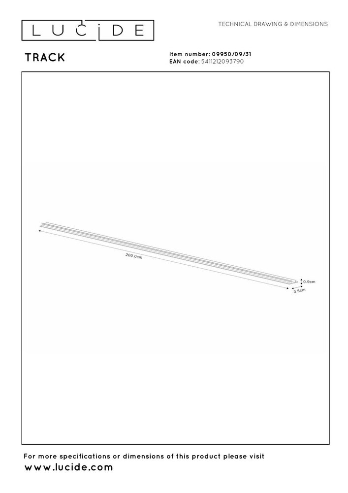 Lucide TRACK Afdekplaat/cover- 1-fase Railsysteem / Railverlichting - 2 meter - Wit (Uitbreiding)