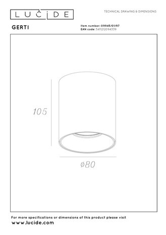 Lucide GERTI - Plafondspot - Ø 8 cm - 1xGU10 (MR16) - Koffie - Essential