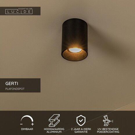Lucide GERTI - Plafondspot - Ø 8 cm - 1xGU10 (MR16) - Inclusief omwisselbare ringen - Zwart - Essential Lucide GERTI - Plafondspot - Ø 8 cm - 1xGU10 (MR16) - Inclusief omwisselbare ringen - Zwart - Essential