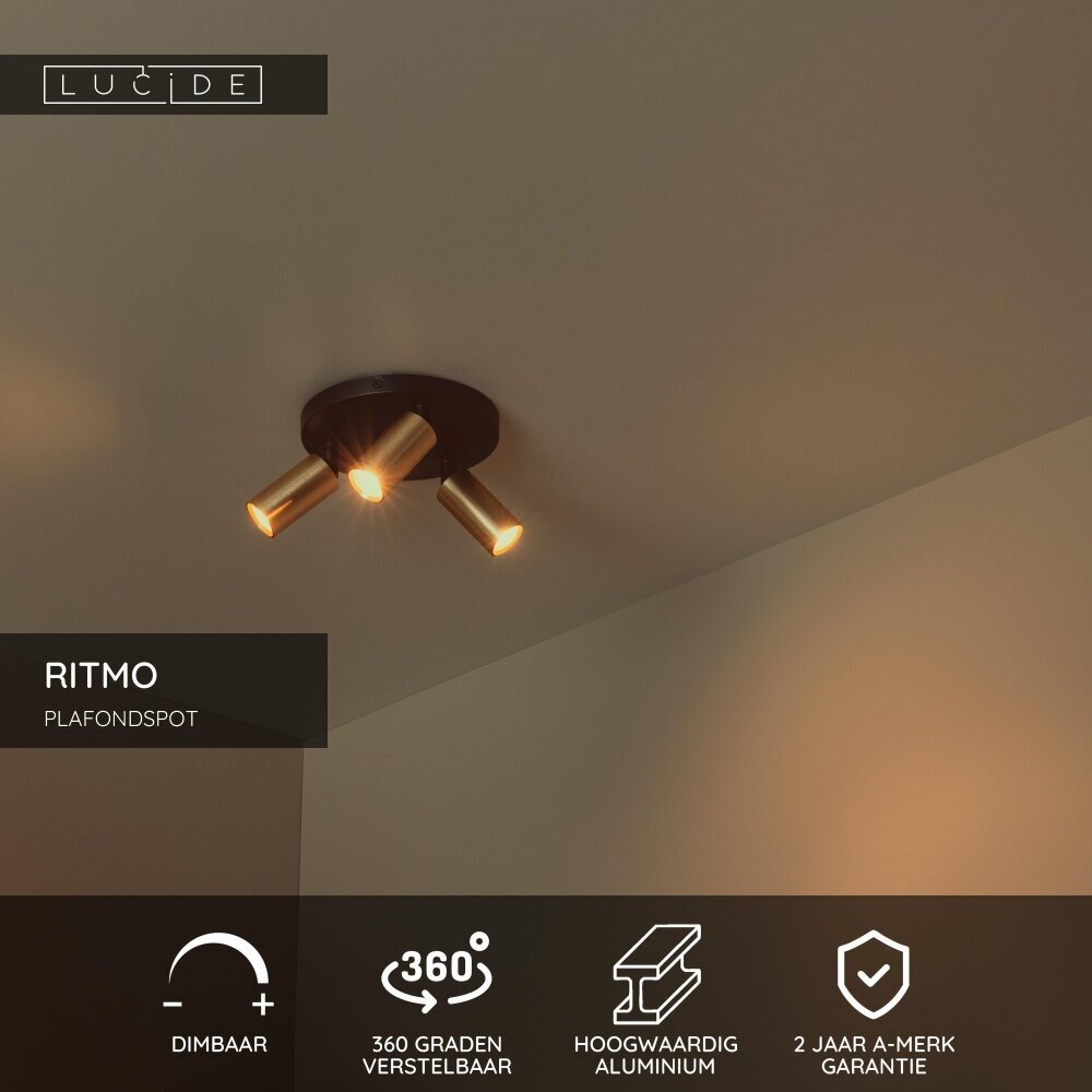 Lucide RITMO - Plafondspot - Ø 18 cm - 3xGU10 (MR11) - Mat Goud / Messing Lucide RITMO - Plafondspot - Ø 18 cm - 3xGU10 (MR11) - Mat Goud / Messing