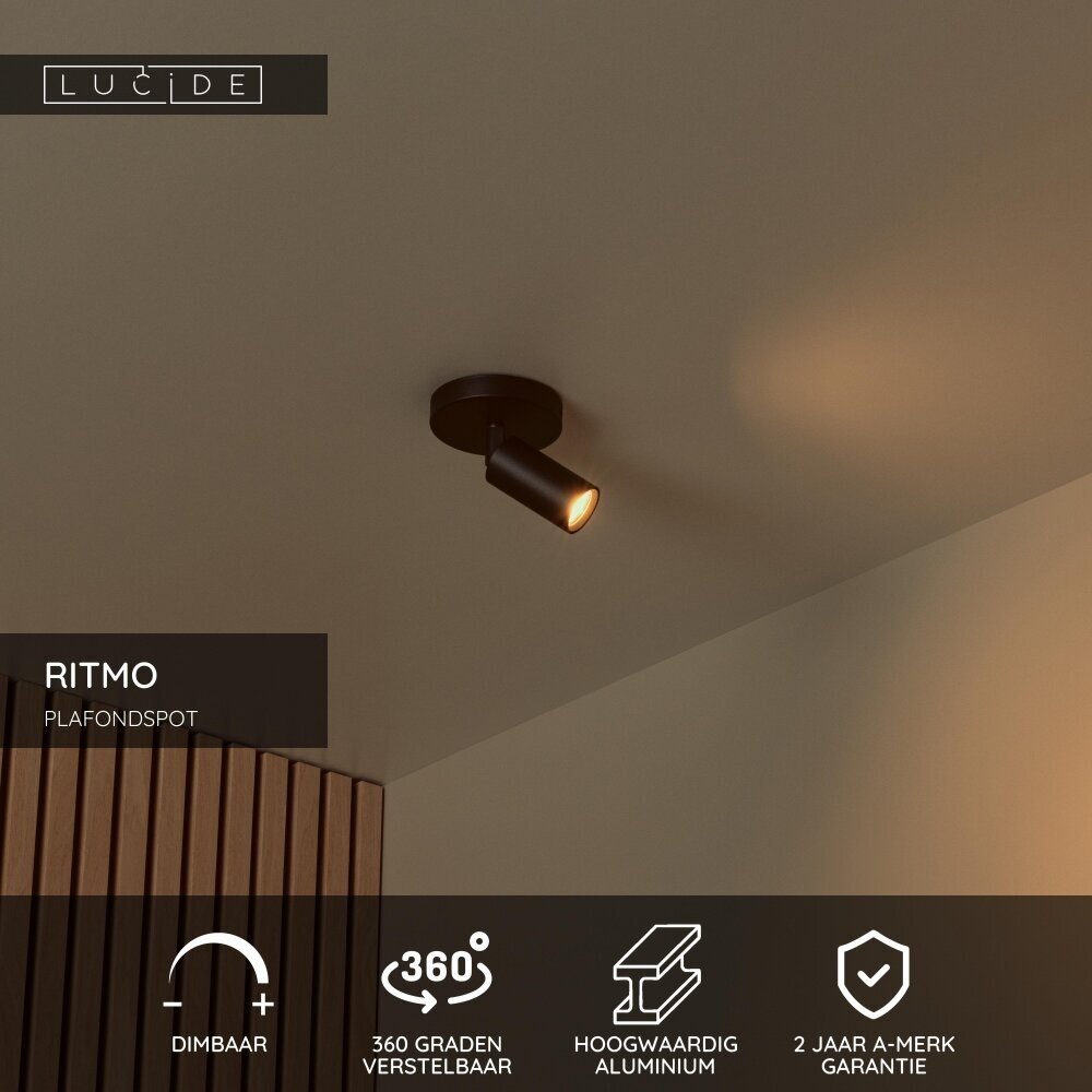 Lucide RITMO - Plafondspot - Ø 10 cm - 1xGU10 (MR11) - Zwart Lucide RITMO - Plafondspot - Ø 10 cm - 1xGU10 (MR11) - Zwart