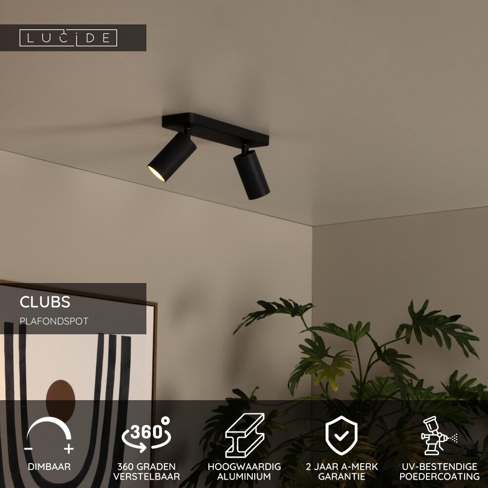 Lucide CLUBS - Plafondspot - 2xGU10 (MR16) - Zwart