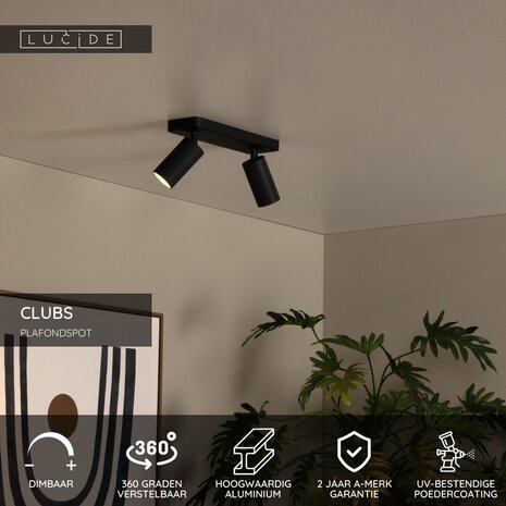 Lucide CLUBS - Plafondspot - 2xGU10 (MR16) - Zwart
