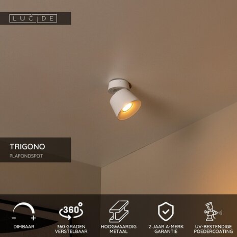 Lucide TRIGONO - Plafondspot - Ø 10,5 cm - 1xGU10 (MR16) - Wit Lucide TRIGONO - Plafondspot - Ø 10,5 cm - 1xGU10 (MR16) - Wit