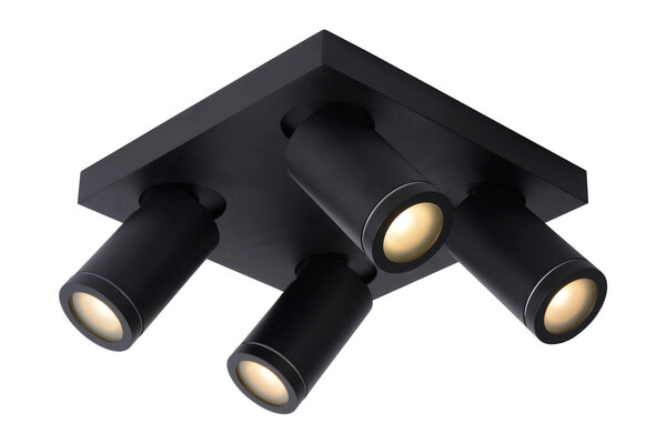 Lucide TAYLOR - Plafondspot Badkamer - LED Dim to warm - GU10 (MR16) - 4x5W 2200K/3000K - IP44 - Zwart Lucide TAYLOR - Plafondspot Badkamer - LED Dim to warm - GU10 (MR16) - 4x5W 2200K/3000K - IP44 - Zwart