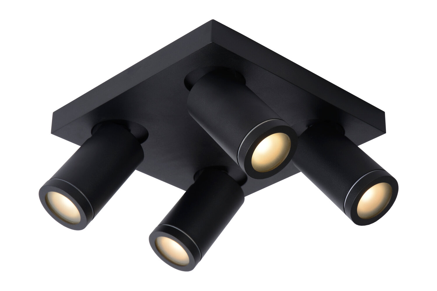 Lucide TAYLOR - Plafondspot Badkamer - LED Dim to warm - GU10 (MR16) - 4x5W 2200K/3000K - IP44 - Zwart