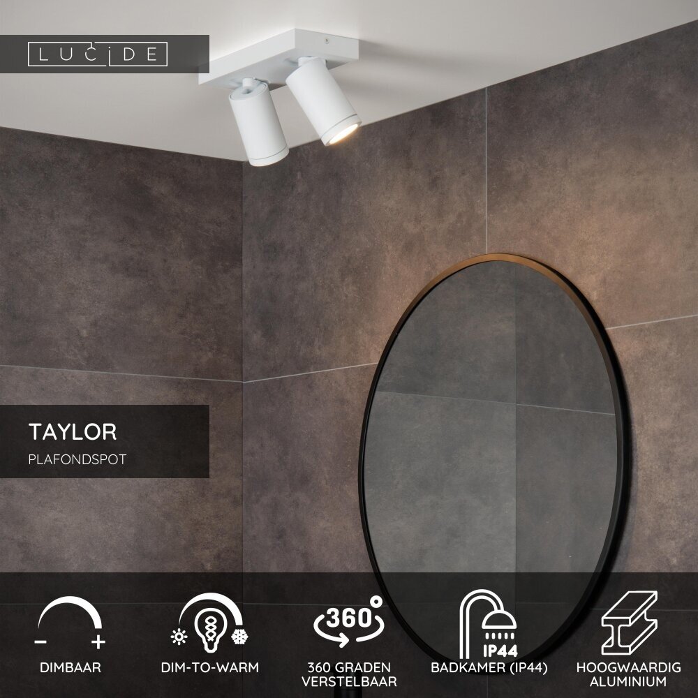 Lucide TAYLOR - Plafondspot Badkamer - LED Dim to warm - GU10 (MR16) - 2x5W 2200K/3000K - IP44 - Wit