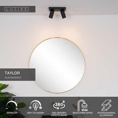 Lucide TAYLOR - Plafondspot Badkamer - LED Dim to warm - GU10 (MR16) - 2x5W 2200K/3000K - IP44 - Zwart Lucide TAYLOR - Plafondspot Badkamer - LED Dim to warm - GU10 (MR16) - 2x5W 2200K/3000K - IP44 - Zwart
