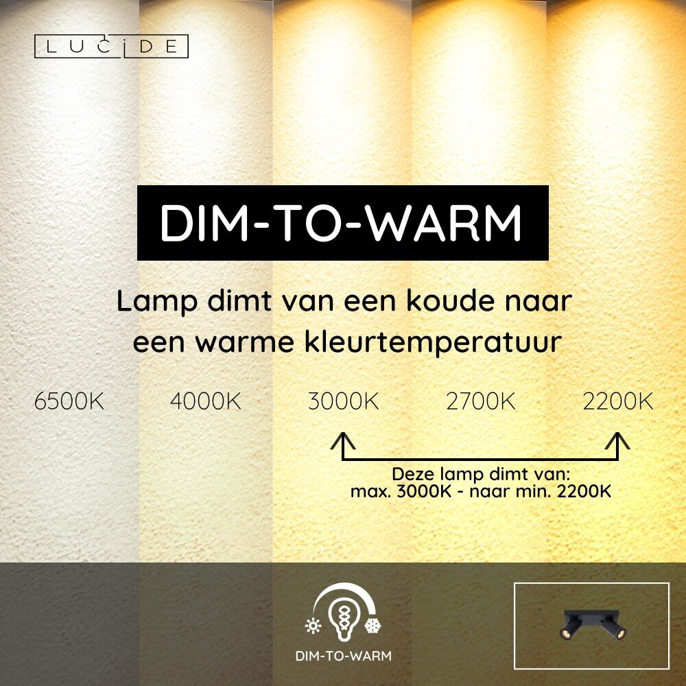 Lucide TAYLOR - Plafondspot Badkamer - LED Dim to warm - GU10 (MR16) - 2x5W 2200K/3000K - IP44 - Zwart Lucide TAYLOR - Plafondspot Badkamer - LED Dim to warm - GU10 (MR16) - 2x5W 2200K/3000K - IP44 - Zwart
