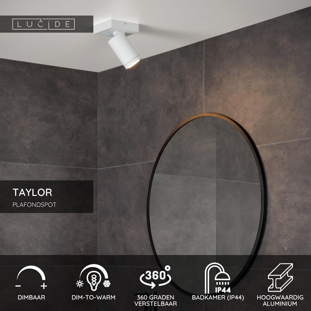 Lucide TAYLOR - Plafondspot Badkamer - LED Dim to warm - GU10 (MR16) - 1x5W 2200K/3000K - IP44 - Wit