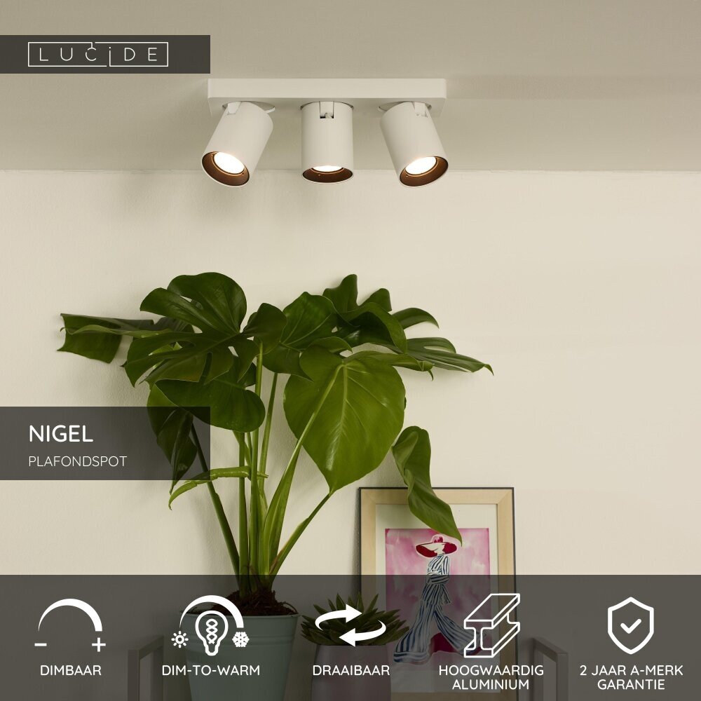 Lucide NIGEL - Plafondspot - LED Dim to warm - GU10 (MR16) - 3x5W 2200K/3000K - Wit