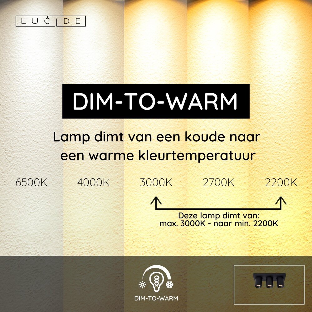 Lucide NIGEL - Plafondspot - LED Dim to warm - GU10 (MR16) - 3x5W 2200K/3000K - Zwart