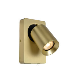 Lucide NIGEL - Bedlamp / Wandlamp - LED Dim to warm - GU10 (MR16) - 1x5W 2200K/3000K - Met USB oplaadpunt - Mat Goud / Messing