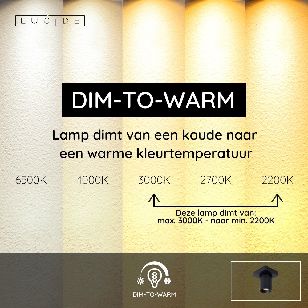 Lucide NIGEL - Plafondspot - LED Dim to warm - GU10 (MR16) - 1x5W 2200K/3000K - Zwart