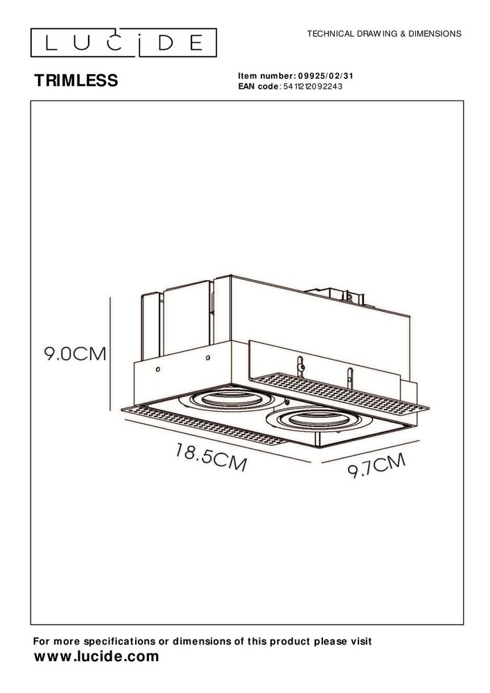 Lucide TRIMLESS - Inbouwspot - 2xGU10 (MR16) - Wit Lucide TRIMLESS - Inbouwspot - 2xGU10 (MR16) - Wit