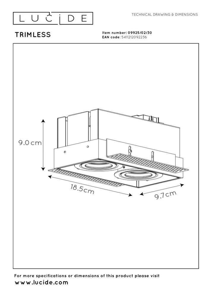 Lucide TRIMLESS - Inbouwspot - 2xGU10 (MR16) - Zwart Lucide TRIMLESS - Inbouwspot - 2xGU10 (MR16) - Zwart