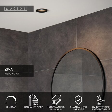 Lucide ZIVA - Inbouwspot Badkamer - Ø 8,4 cm - 1xGU10 (MR16) - IP44 - Zwart Lucide ZIVA - Inbouwspot Badkamer - Ø 8,4 cm - 1xGU10 (MR16) - IP44 - Zwart