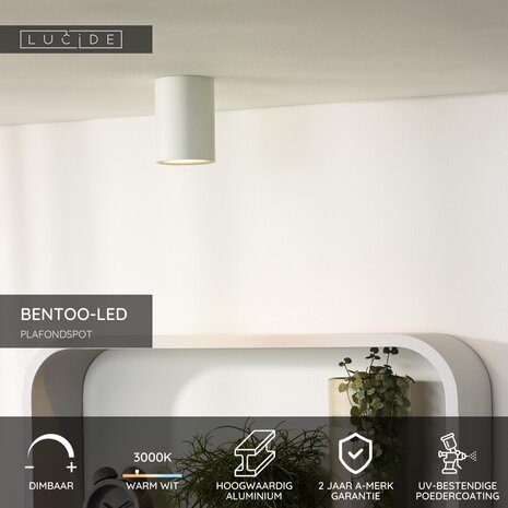 Lucide BENTOO-LED - Plafondspot - Ø 8 cm - LED Dimb. - GU10 (MR16) - 1x5W 3000K - Wit