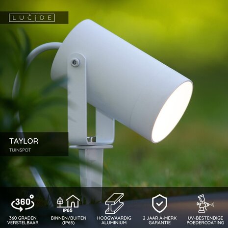 Lucide TAYLOR - Tuinspot - Ø 10 cm - 1xGU10 (MR16) - IP65 - Wit Lucide TAYLOR - Tuinspot - Ø 10 cm - 1xGU10 (MR16) - IP65 - Wit