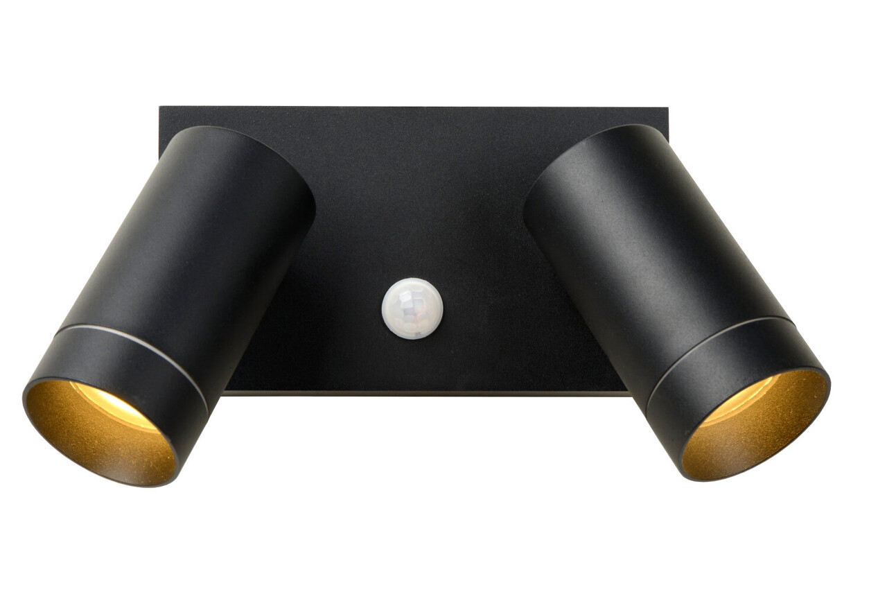 Lucide TAYLOR - Wandspot / Wandlamp Binnen/Buiten - 2xGU10 (MR16) - IP54 - Bewegingssensor - Zwart Lucide TAYLOR - Wandspot / Wandlamp Binnen/Buiten - 2xGU10 (MR16) - IP54 - Bewegingssensor - Zwart