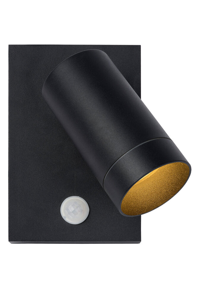 Lucide TAYLOR - Wandspot / Wandlamp Binnen/Buiten - 1xGU10 (MR16) - IP54 - Bewegingssensor - Zwart