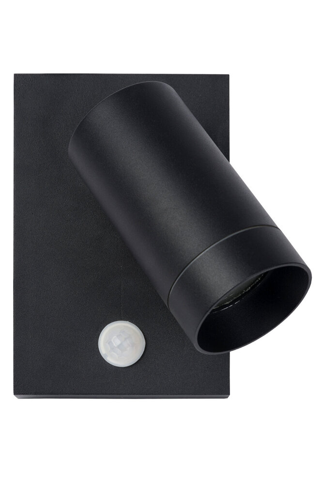 Lucide TAYLOR - Wandspot / Wandlamp Binnen/Buiten - 1xGU10 (MR16) - IP54 - Bewegingssensor - Zwart