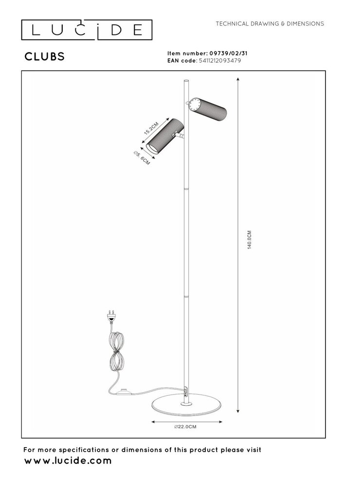 Lucide CLUBS - Vloerlamp - 2xGU10 (MR16) - Wit