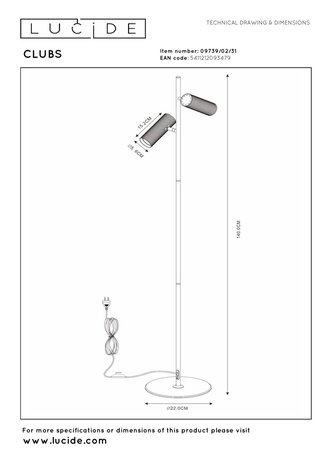 Lucide CLUBS - Vloerlamp - 2xGU10 (MR16) - Wit