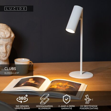 Lucide CLUBS - Bureaulamp - 1xGU10 (MR16) - Wit Lucide CLUBS - Bureaulamp - 1xGU10 (MR16) - Wit