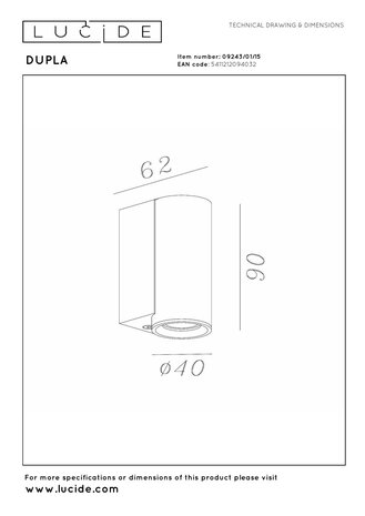 Lucide DUPLA - Wandspot / Wandlamp - 1xGU10 (MR11) - Grijs ijzer Lucide DUPLA - Wandspot / Wandlamp - 1xGU10 (MR11) - Grijs ijzer
