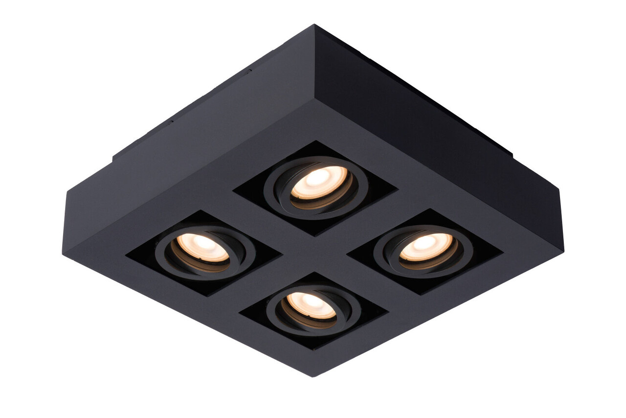 Lucide XIRAX - Plafondspot - LED Dim to warm - GU10 (MR16) - 4x5W 2200K/3000K - Zwart Lucide XIRAX - Plafondspot - LED Dim to warm - GU10 (MR16) - 4x5W 2200K/3000K - Zwart