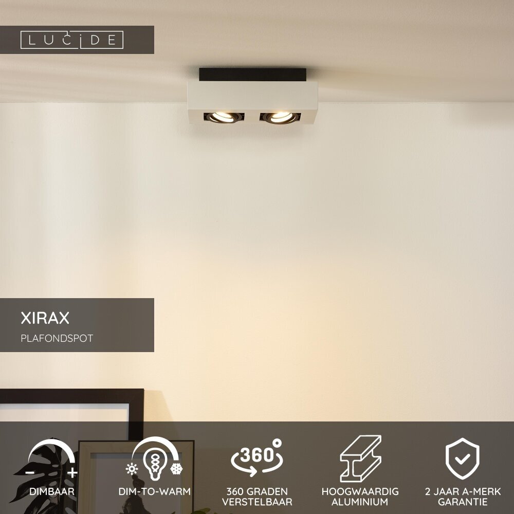Lucide XIRAX - Plafondspot - LED Dim to warm - GU10 (MR16) - 2x5W 2200K/3000K - Wit Lucide XIRAX - Plafondspot - LED Dim to warm - GU10 (MR16) - 2x5W 2200K/3000K - Wit