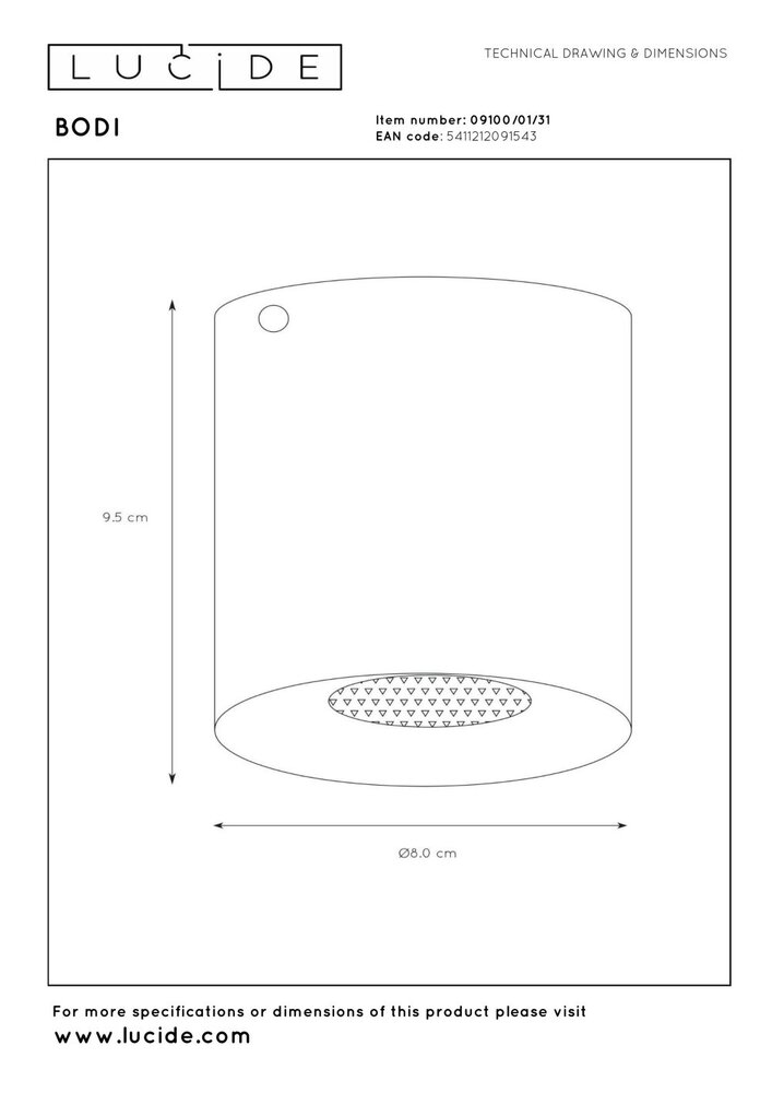 Lucide BODI - Plafondspot - Ø 8 cm - 1xGU10 (MR16) - Wit