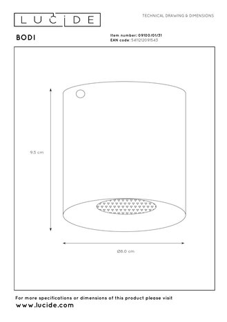 Lucide BODI - Plafondspot - Ø 8 cm - 1xGU10 (MR16) - Wit