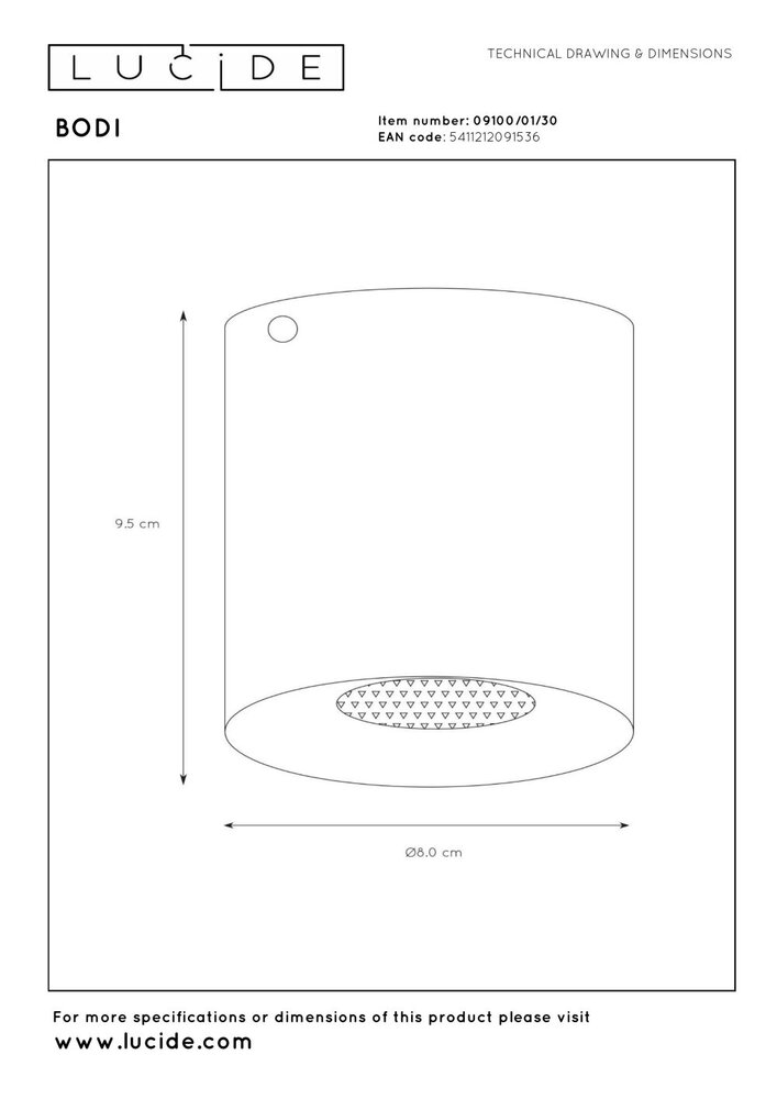 Lucide BODI - Plafondspot - Ø 8 cm - 1xGU10 (MR16) - Zwart