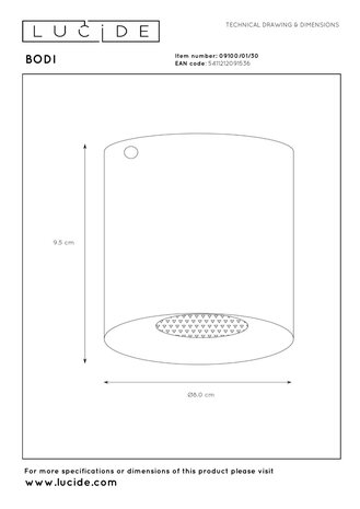 Lucide BODI - Plafondspot - Ø 8 cm - 1xGU10 (MR16) - Zwart