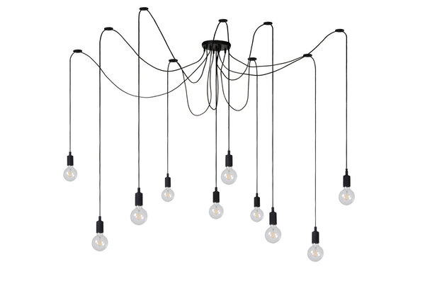 Lucide FIX - Hanglamp - 10xE27 - Geschikt voor vide en hoge plafonds - Zwart Lucide FIX - Hanglamp - 10xE27 - Geschikt voor vide en hoge plafonds - Zwart